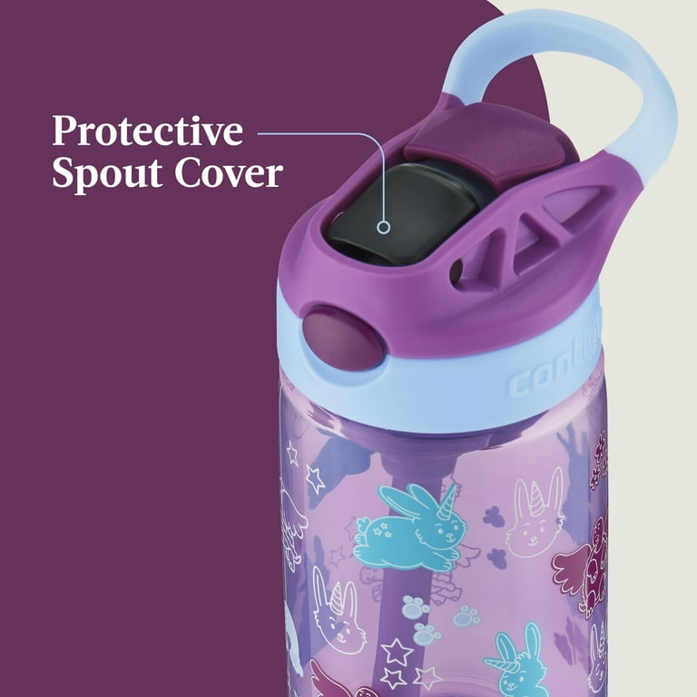 Contigo Kids Plastic Water Bottle with Straw Lid Purple Bunnicorns