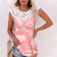 thumbnail image 2 of Camiseta sin mangas de encaje con estampado de mujer Camiseta sin mangas de empalme de cuello redondo Camiseta ligera y cómoda delgada OAVQHLG3B Store lin121212, 2 of 5
