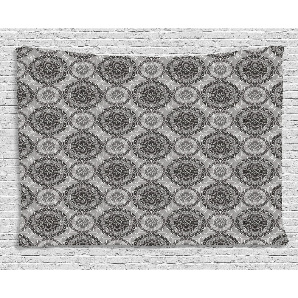 Grey Tapestry, Antique Artistic Pattern with Ornamental Flowers