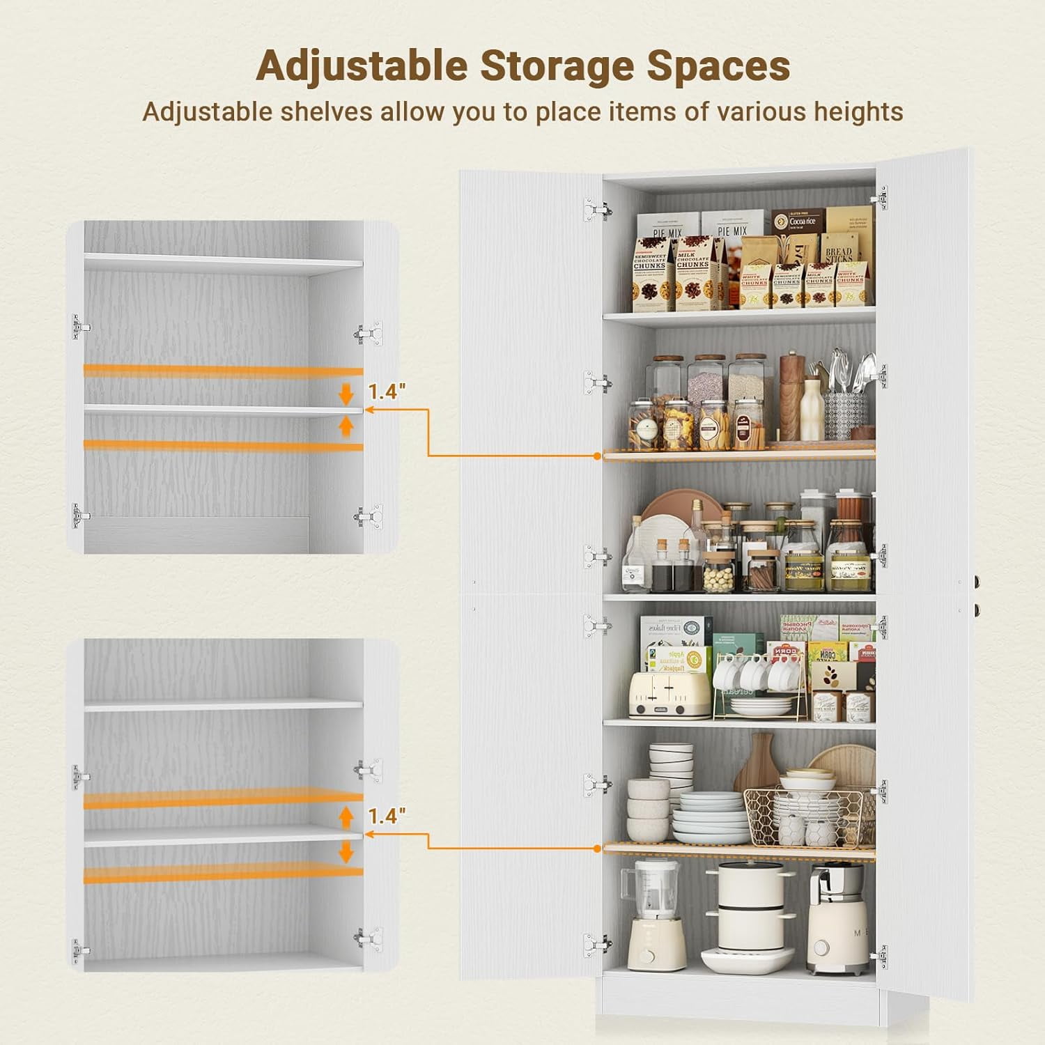 Homieasy 80" Kitchen Pantry Cabinet, Extra Tall Arch Storage Cabinet, White