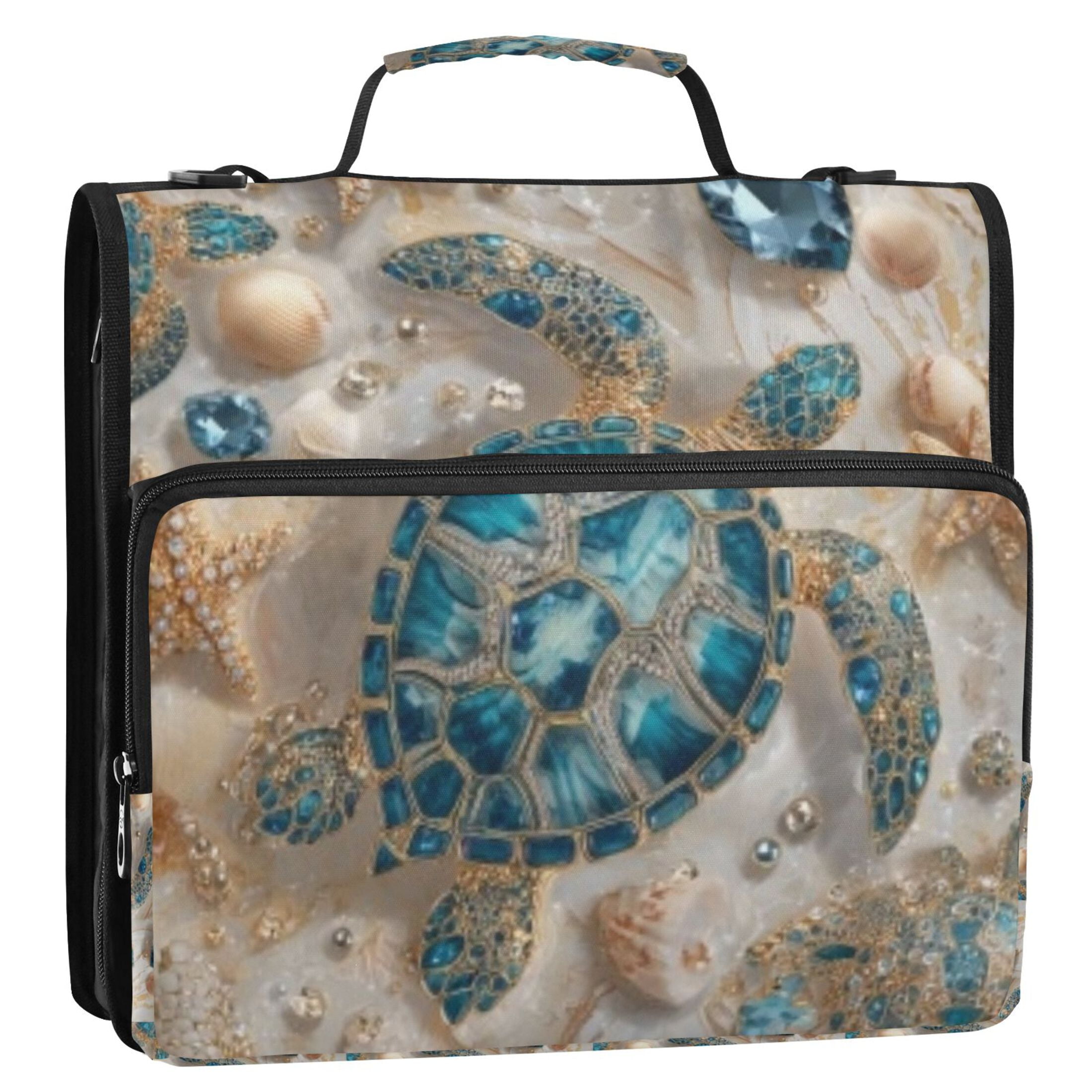DIXRUYEE Zipper Binder trapper keeper Documents Organized Turquoise Pearl Turtle Printed