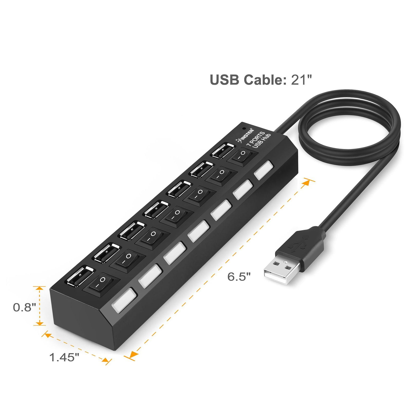 7 Port USB Hub for Laptop Computer Adapter, Multiport 2.0 Charger