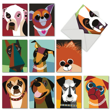 M6632OCB CUBIC CANINES' 10 Assorted All Occasions Notecards Featuring Funky Portraits of Best Loved Dog Friends, with Envelopes by The Best Card (Best Friend Valentine Cards)