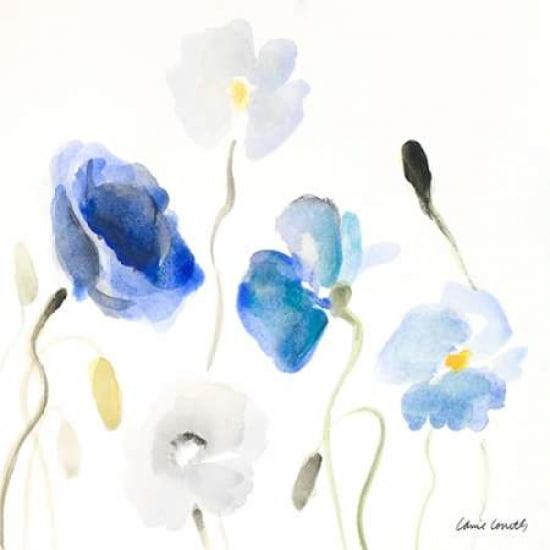 Poppies In The Blues II Canvas Art - Lanie Loreth(24X24)