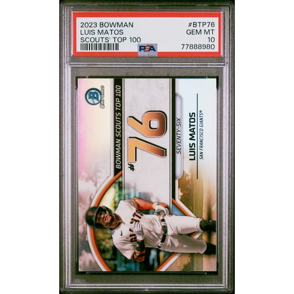 Graded 2023 Topps Bowman Luis Matos #BTP76 Scouts Top 100 Rookie RC Baseball Card PSA 10 Gem Mint