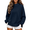 thumbnail image 3 of DIOAZUD Oversized Mock Neck Sweatshirt for Women Fall Casual Long Sleeve Side Split Pullover Top Solid Color Oversized Sweatshirt Navy S-XXL, 3 of 10