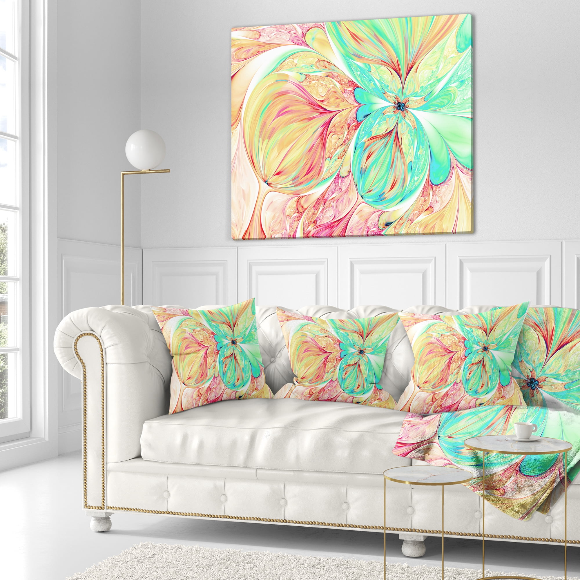 Designart Red Green Paper Flower - Floral Throw Pillow - 16x16