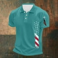 thumbnail image 2 of Men's Patriotic Independence Day Polo Collar Short Sleeve T-Shirt - Vintage American Flag Print for 4th of July, BBQ Parties and Casual Summer Outfits,Turquoise L, 2 of 4