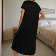 thumbnail image 4 of Silk Button Down Dresses for Women Short Sleeve Satin House Dress Loose Casual Pajamas Sleepshirt Black, XL, 4 of 7