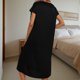thumbnail image 5 of TaTaai Women's Casual Solid Color Satin Loose Dress Round Neck Gathered Button Raglan Sleeve Soft Comfortable Home Wear Dress for Spring Summer Daily Loungewear Gift, 5 of 8