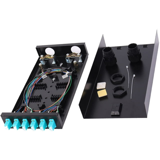 GESD LC-MM 6Port OM3 Box Cables 12 Port Wall Mount Fiber Enclosure with Spool OM3 Multimode LC-UPC Kit (Includes 1 Meter 12 Strand LC-UPC OM3 Pigtail and 6 Port Dupl