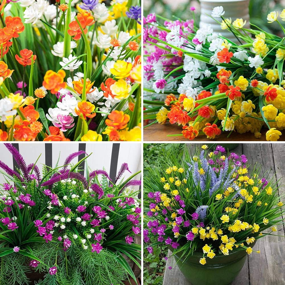 Artificial Flowers, Fake Outdoor UV Resistant Greenery Faux Plants Shrubs for Indoor Outside Hanging Planter Home Office Wedding Farmhouse Decor (Fuchsia)