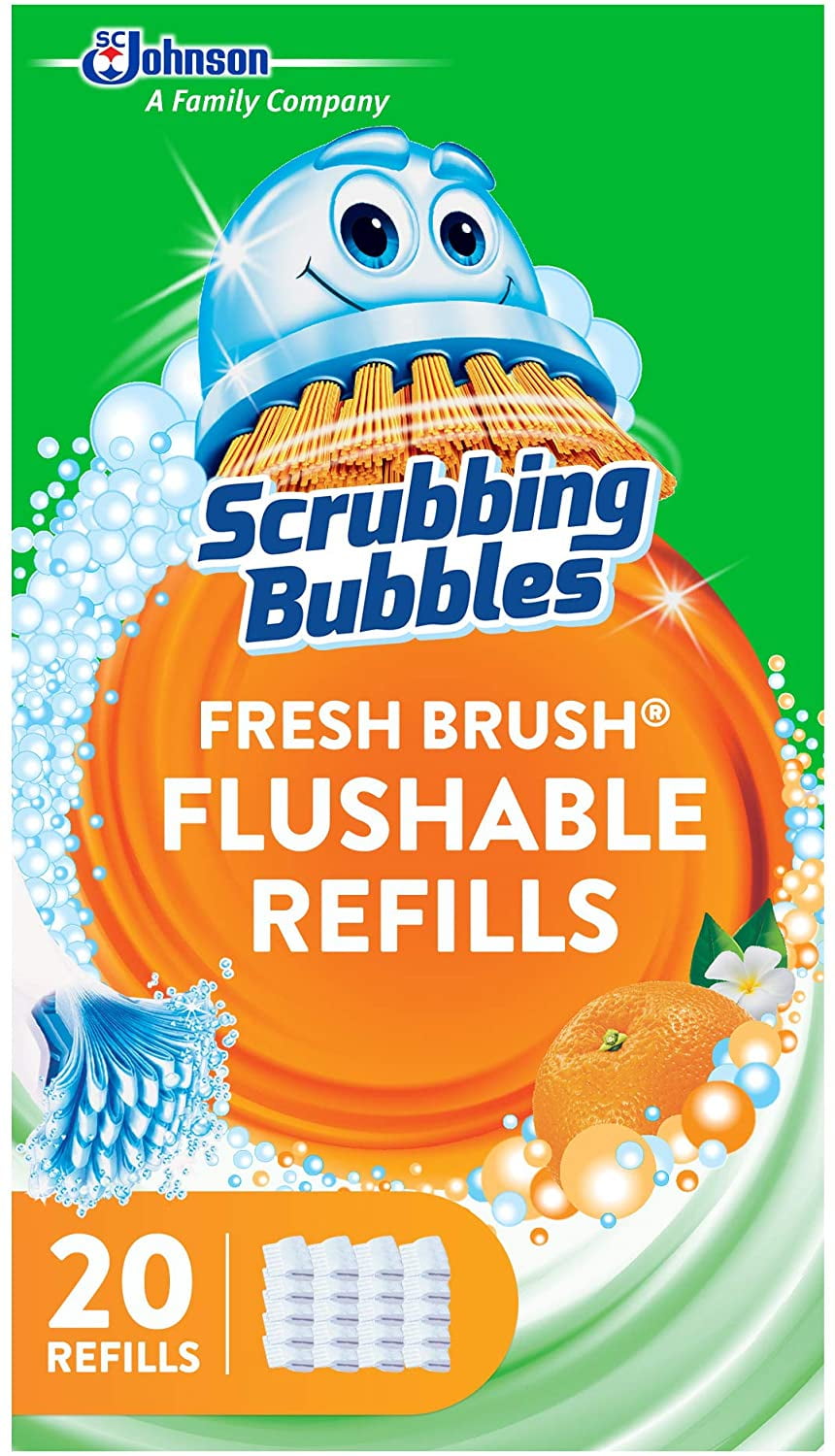 Scrubbing Bubbles Fresh Brush Flushables Refill, Toilet and Toilet Bowl Cleaner, Eliminates Odors and Limescale, Citrus Action Scent, 20ct