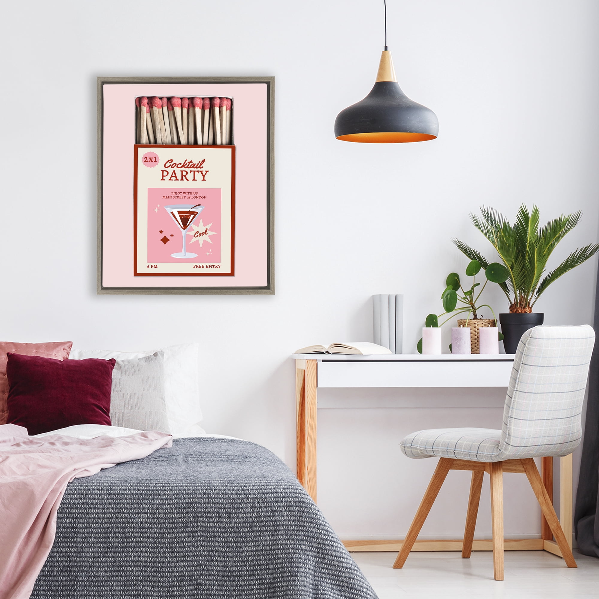 Stupell Industries Cocktail Party Matchbox Brown Framed Floater Canvas Wall Art, design by CAD Designs