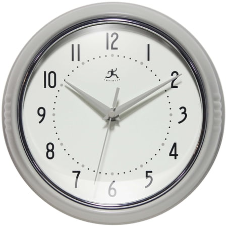 Infinity Instruments Retro Round Metal Wall Clock, Stone Grey, 9.5