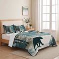 thumbnail image 5 of Quilts Queen Size Bedding Set, Forest Bear Snowy Lightweight Quilted Comforter, Teal White Mountain Pine Trees Soft Reversible Bedspread Coverlet with Pillow Covers for All Season, 90" x 96", 5 of 9