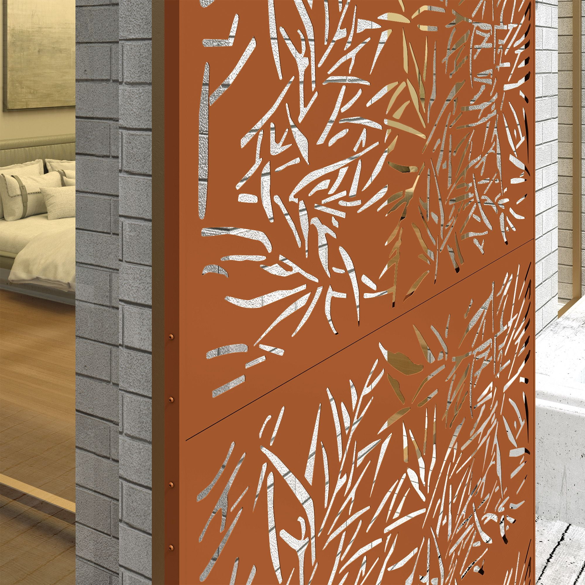 Alvantor Freestanding Metal Bamboo Brown Privacy Screen - Outdoor Decorative Divider