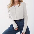 thumbnail image 2 of Women's Cropped Cardigan Long Sleeve Button Down Lightweight Ribbed Knit Sweater Vest Tops Soft Comfortable Stylish Casual Outfit, 2 of 2