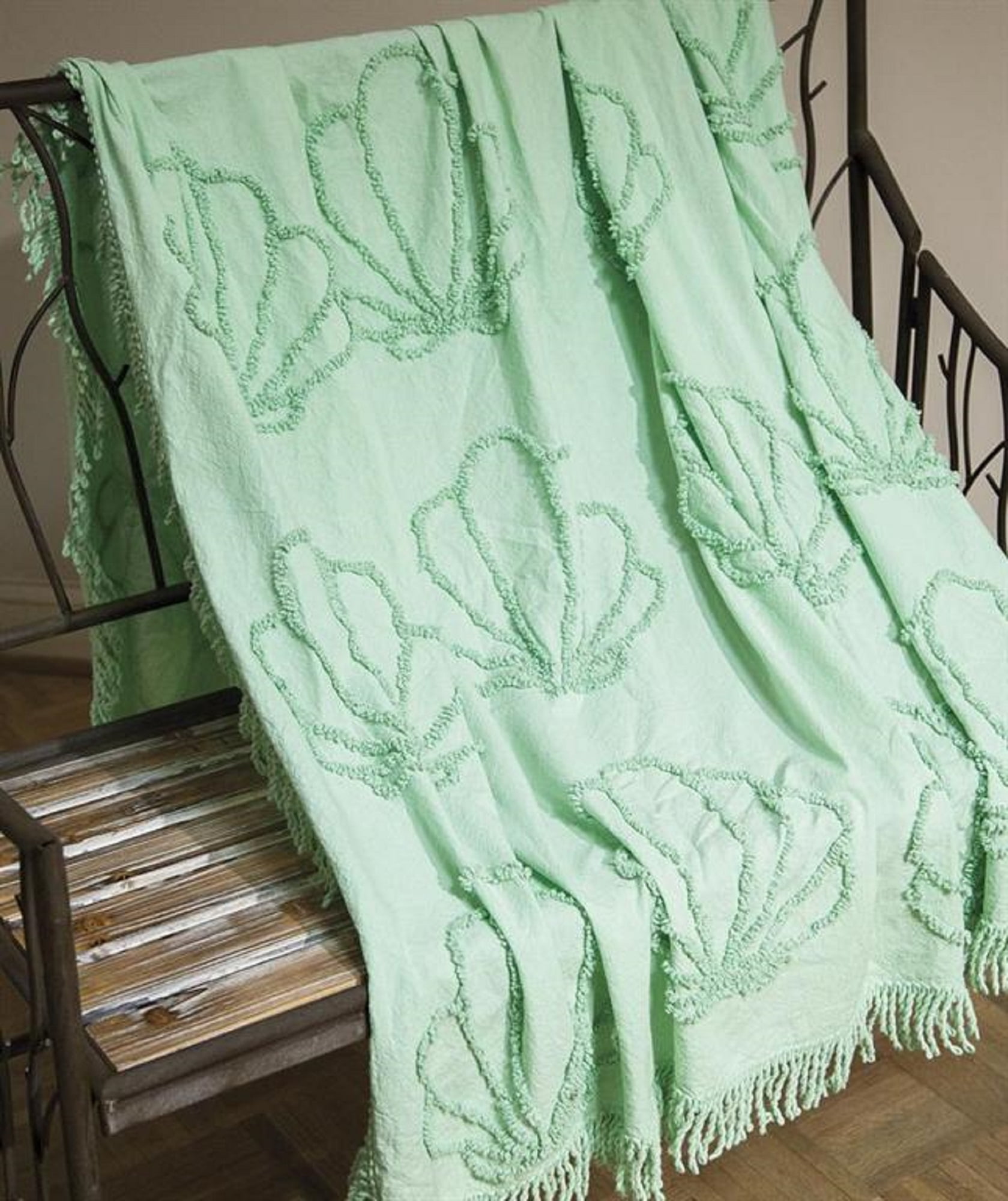 Seafoam Green Seashell Tufted Fringe Throw Blanket 50" x 60" Walmart
