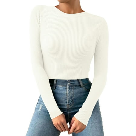 Kcodviy Women Casual Multicolor Basic Round Neck Solid Color Knit Long Sleeve Bodysuit Top Thermal Top And Bottom Plus Size Womens Thermal Tops Thermal Underwear Top For Men 3X Thermal Tops For Men Ta