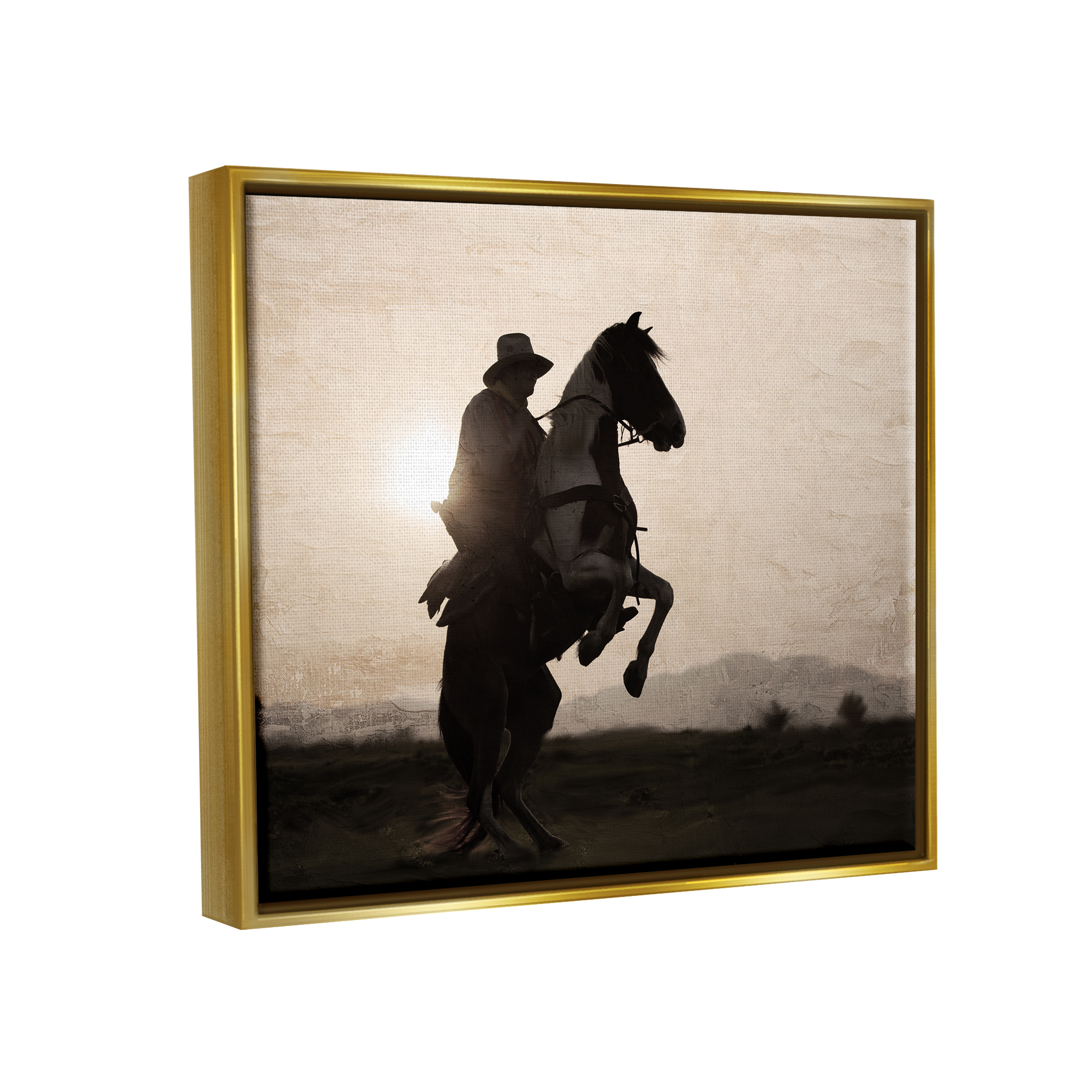 Stupell Industries Cowboy & Rearing Horse Animals & Insects Photography Gold Floater Framed Canvas Art Print Wall Art, 31 x 25
