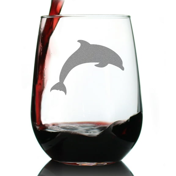 Bevvee Stemless Wine Glass 17 oz Dolphin Silhouette Ocean Lover Gifts Wine Glasses