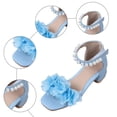 thumbnail image 5 of newwalpole Girls Dress Shoes Sandals Open Toe Low Heels Pearls Ankle Strap Flower Girl Wedding Party Shoes for Toddler Little Big Kid Blue for Size 13.5, 5 of 9