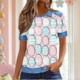 thumbnail image 2 of ZVAVZ Funny Easter Shirts for Women Waffle Knit Bunny Egg Print Tshirt Cute Graphic Short Sleeve Patchwork Pullover Tops Comfy Holiday Top Hot Pink,L, 2 of 7