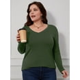 thumbnail image 6 of JYLFC Womens V Neck T-Shirts Casual Basic Shirts Long Sleeve Tops, Green L, 6 of 7