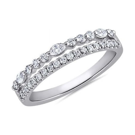 Double Row Diamond Band, Half Eternity Diamond Wedding Band, Pave Set Stackable Band, 14K White Gold Plated, 2.1 Ct Simulated Diamond