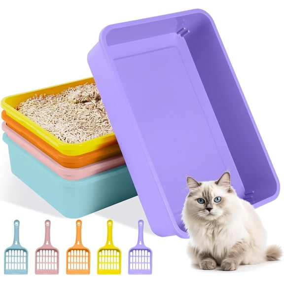 5 Pcs Kitten Small Litter Set, Open Cat Litter Box with 5 Scoopers - Medium & Large Portable Box for Small Pets - 12.6 x 8.7 x 2.8 Inch