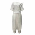 thumbnail image 4 of Sheghy Workout Set 100%Cotton Women Off Shoulder Asymmetric Top & Cuffed Jogger Long Pants 2 Piece Outfit, 4 of 6
