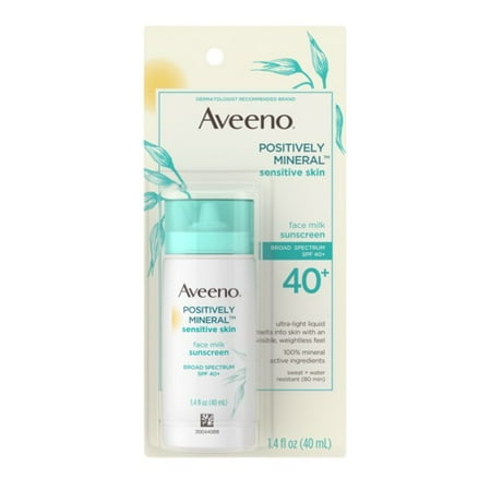 Aveeno Positively Mineral Sensitive Skin SPF 40+ Sunscreen Face Milk with Zinc Oxide