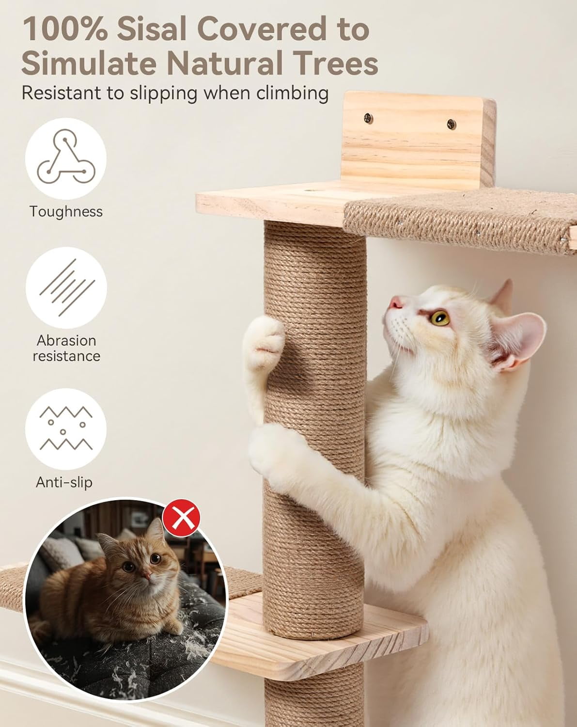 Tall Cat Tree for Wall 83.9inch, Wood Cat Wall Shelves for Kittens, Wall-Mounted Cat Tower with Scratching Post for Play, Climb & Scratching, 5 Tier Platforms
