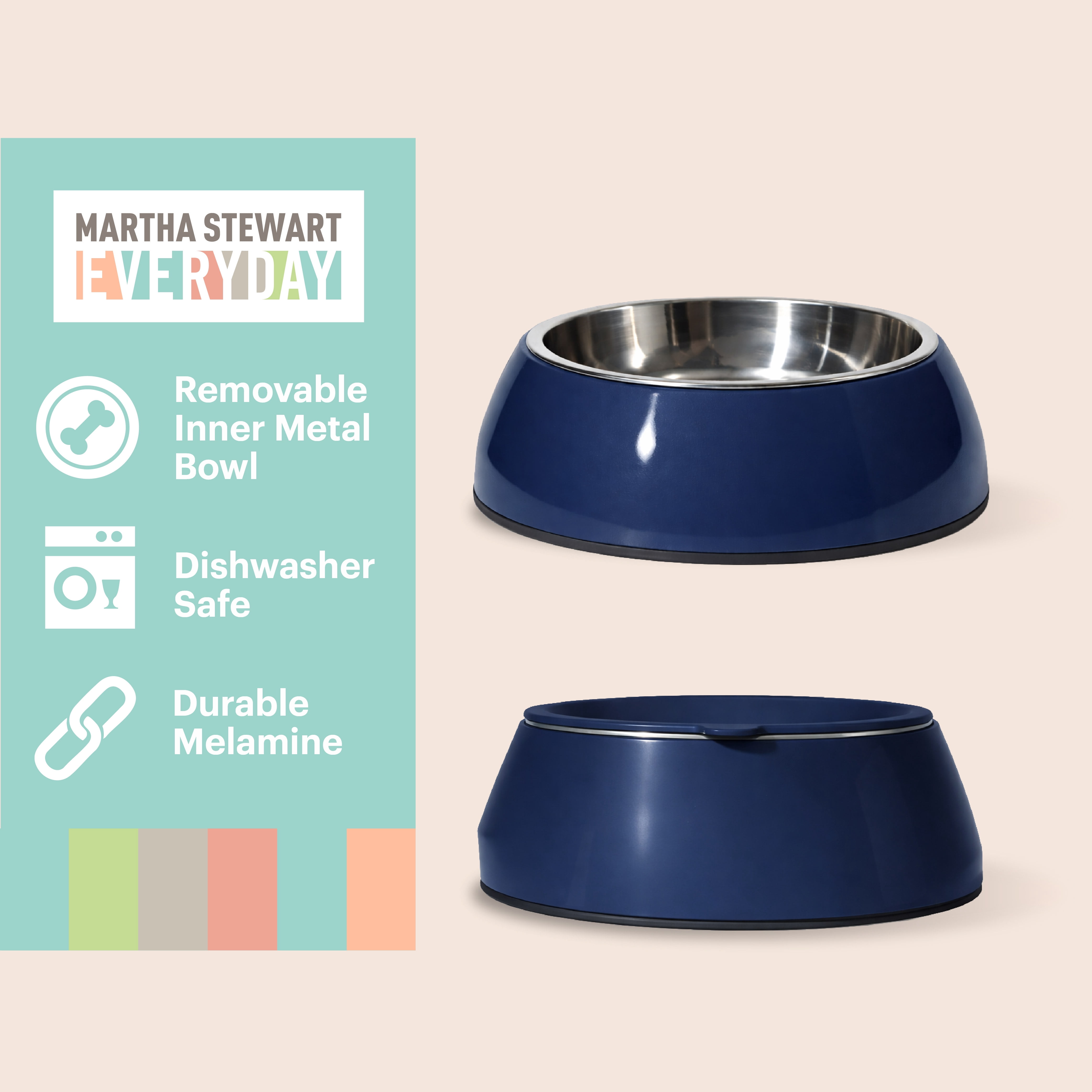 3-in-1 Melamine Dog Bowl Set with Navy Lid for Small/Medium Dogs