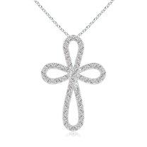 ANGARA Natural Diamond Infinity Bow Cross Pendant in 14K White Gold for Women (Size-1mm| Color-I-J| Clarity-I1-I2) | April Birthstone, Anniversary, Jewelry Gift for Women | Natural Diamond Necklace