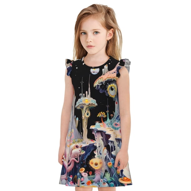 Balery Cute Mushroom Landscape Camisón de princesa para niñas, pijama de algodón con mangas abullonadas, suave y bonito.-Large