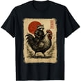 thumbnail image 1 of Camiseta de arte japonés Ukiyo-e con diseño de gallo de mapache, 1 of 2