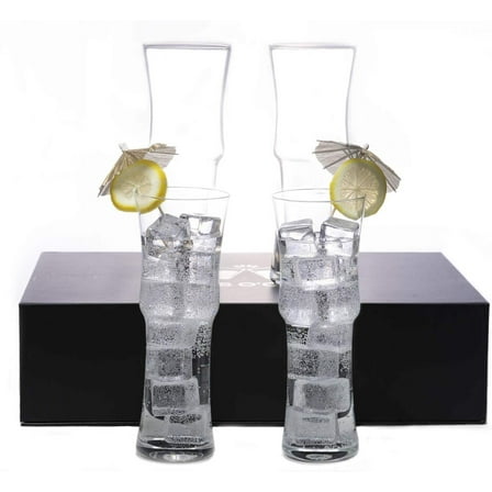 LEMONSODA Tall Cocktail Glasses Set of 4 - Handcrafted Cocktail Glass Set - Highball Bar Glasses for Beer, Juice, Iced Tea - 15 Fluid Ounce / 450 mL