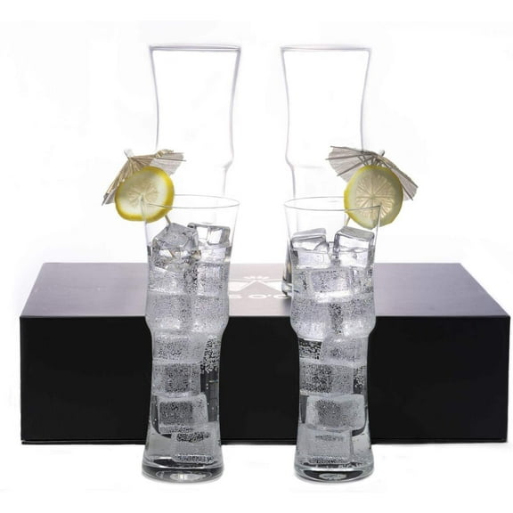 LEMONSODA Tall Cocktail Glasses Set of 4 - Handcrafted Cocktail Glass Set - Highball Bar Glasses for Beer, Juice, Iced Tea - 15 Fluid Ounce / 450 mL
