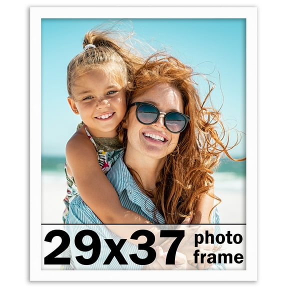29x37 Frame White Solid Wood Picture Frame Includes UV Acrylic Shatter Guard Front, Acid Free Foam