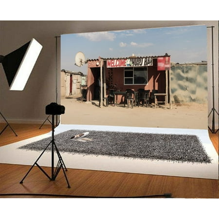 - HelloDecor Polyster 7x5ft West Cowboy Backdrop Rustic Old Bar Gloomy Chairs Shabby House Peeled Concrete Wall Sunshine Blue Sky White Cloud Nature Photography Background Kids Adults Photo Studio Props