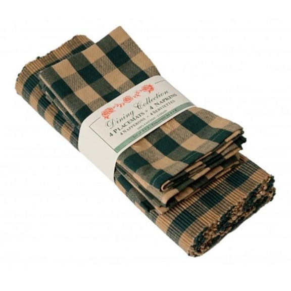 Mr. MJs Trading AG-05252 4 Placemats Plus 4 Napkins Set, Green Check