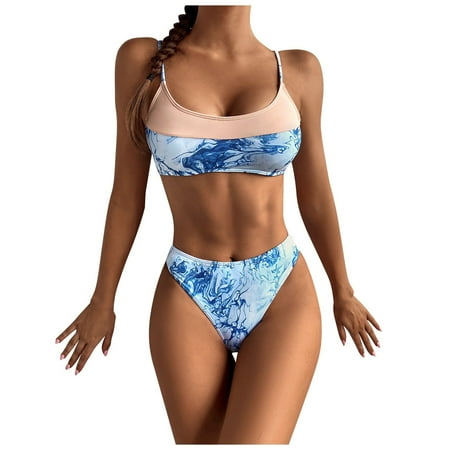 

VKEKIEO One-Piece Swimsuit Sport Bra Style Padded Blue M