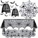 thumbnail image 1 of 5 piezas de decoraciones de Halloween, mantel de encaje redondo de Halloween, mantel de tela de araña de encaje rectangular, bufanda de murciélago espeluznante, pantalla de araña para, 1 of 5