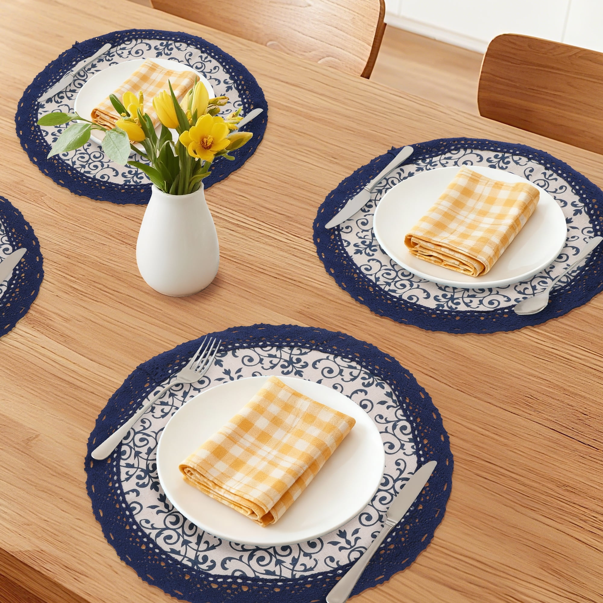 Unique Bargains Set of 6 Rustic Placemats for Dining Table Decor Blue Porcelain