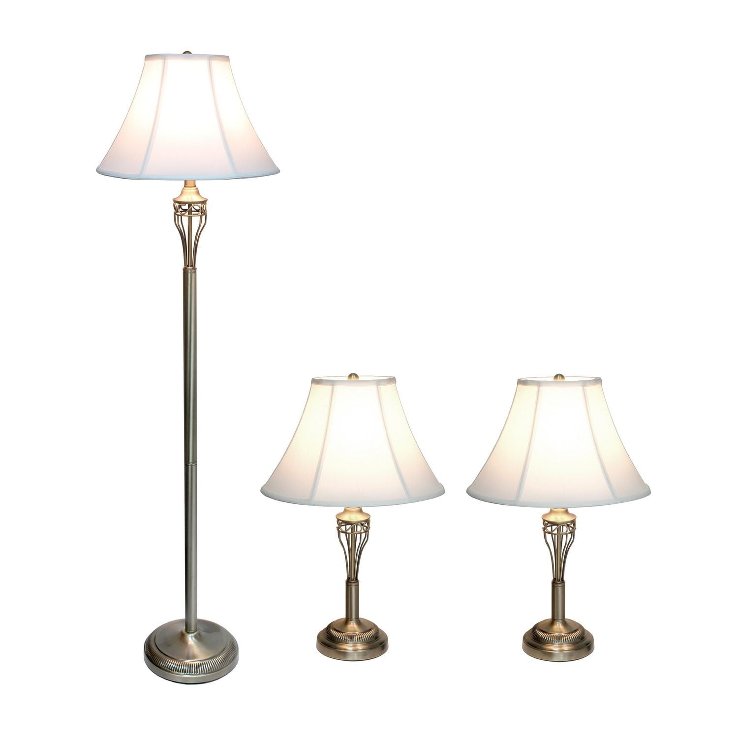 Ensemble de trois lampes Elegant Designs en laiton antique (2 lampes de table, 1 lampadaire)