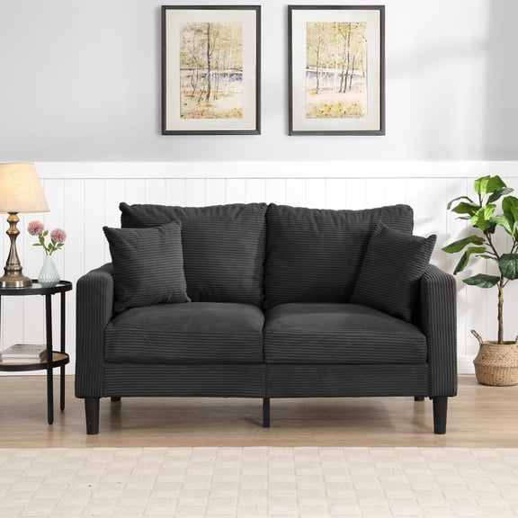 57-Inch Dark Gray Loveseat Sofa, 2-Seater Upholstered Corduroy Couch, Modern Small Space Saving Sofa for Living Room, Bedroom, Apartment