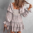 thumbnail image 4 of BLVB Womens Summer Fall Dresses Elegant Off The Shoulder V Neck Long Sleeve Ruffle Flowy Mini Skater Dresses, 4 of 4