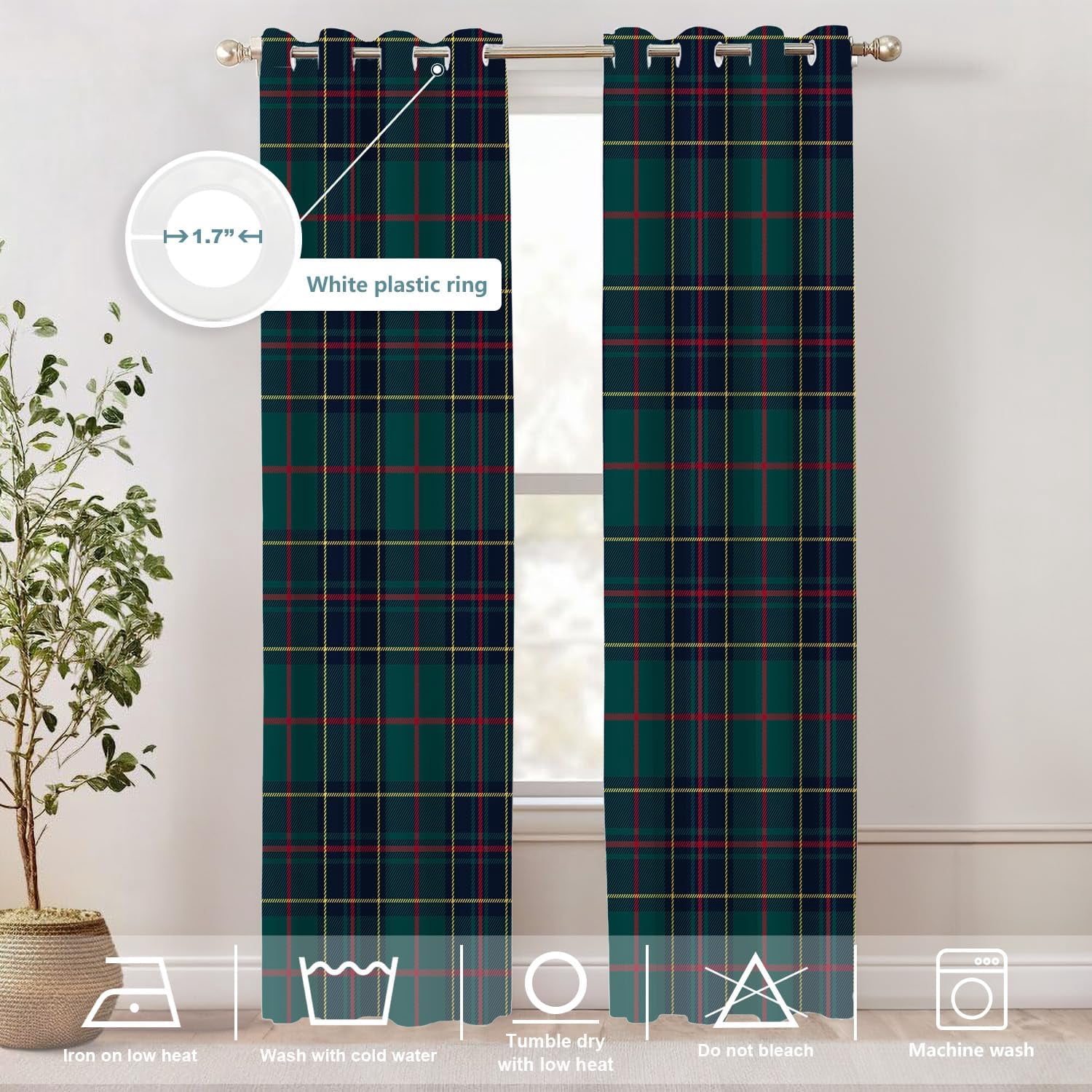 Tartan Plaid Blackout Window Curtains, Green Scottish Fabric Kilt Twill Woven Thermal Insulated Curtains Grommet Top Window Drapes for Living Room, Bedroom 53"W x 84"L (Pack of 2)